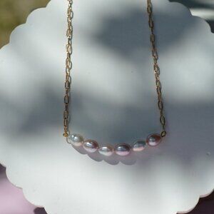 23" Pink & White Freshwater Pearl Necklace – Gold Plated Chain
